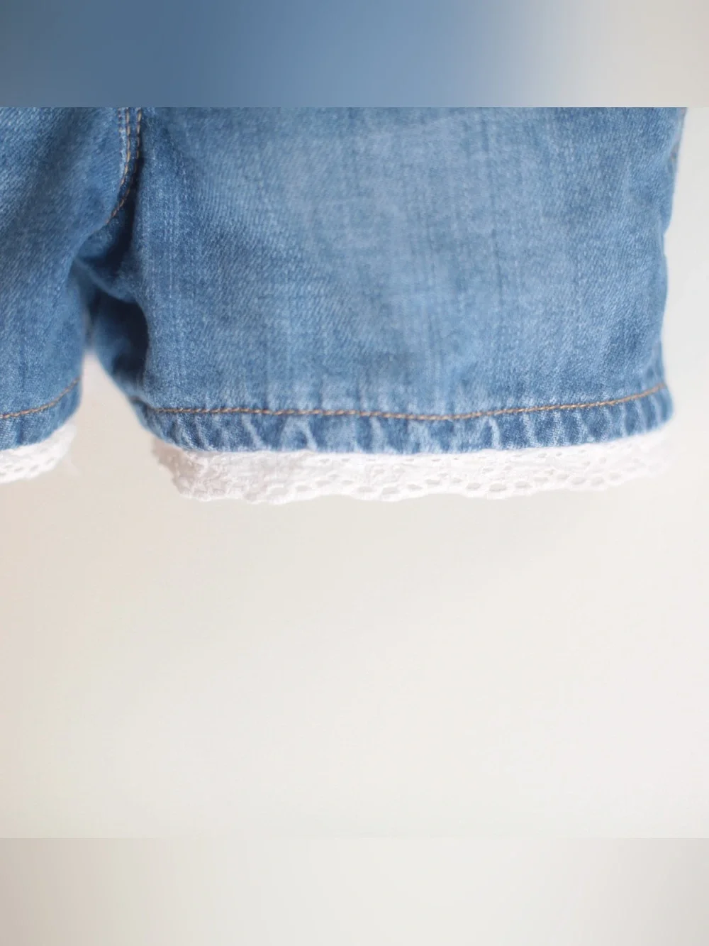 OshKosh B'gosh Medium Blue Denim Short Overalls with Lace Hem 2T